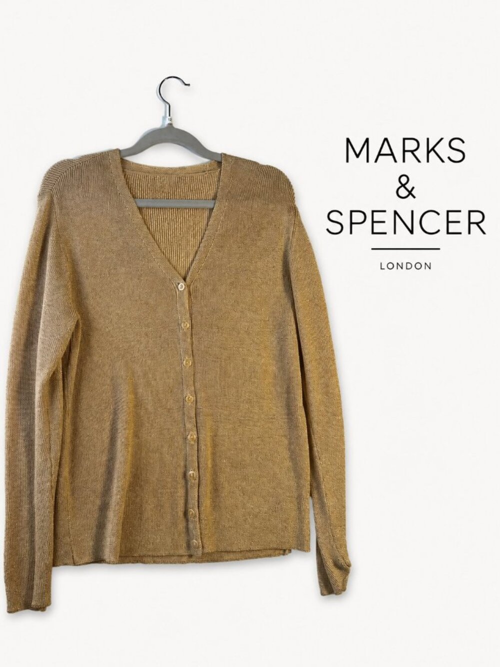 Marks & Spencer St. Michael Gold Metallic Cardigan – Size 12